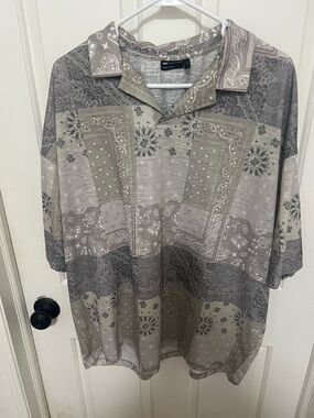 ASOS Gray and Taupe Patchwork Paisley Polo Shirt